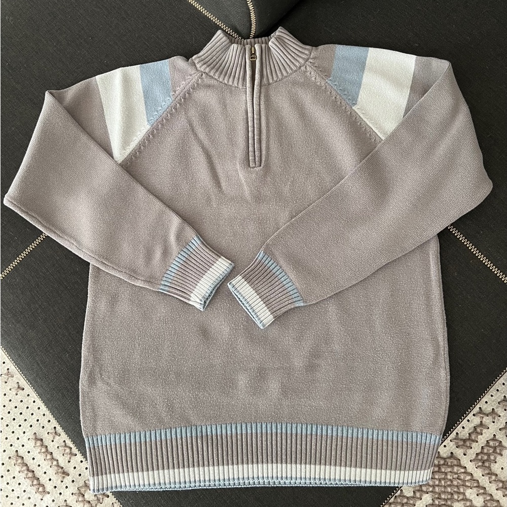 Denver Hayes Gray and Blue Zip Up Sweater